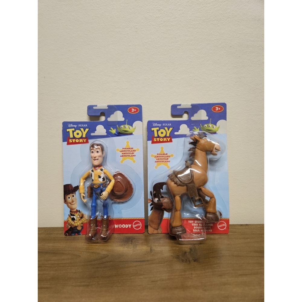 New 2026 Disney Pixar Toy Story Woody & Bullseye Posable Toys 4.5" Lot Of 2
